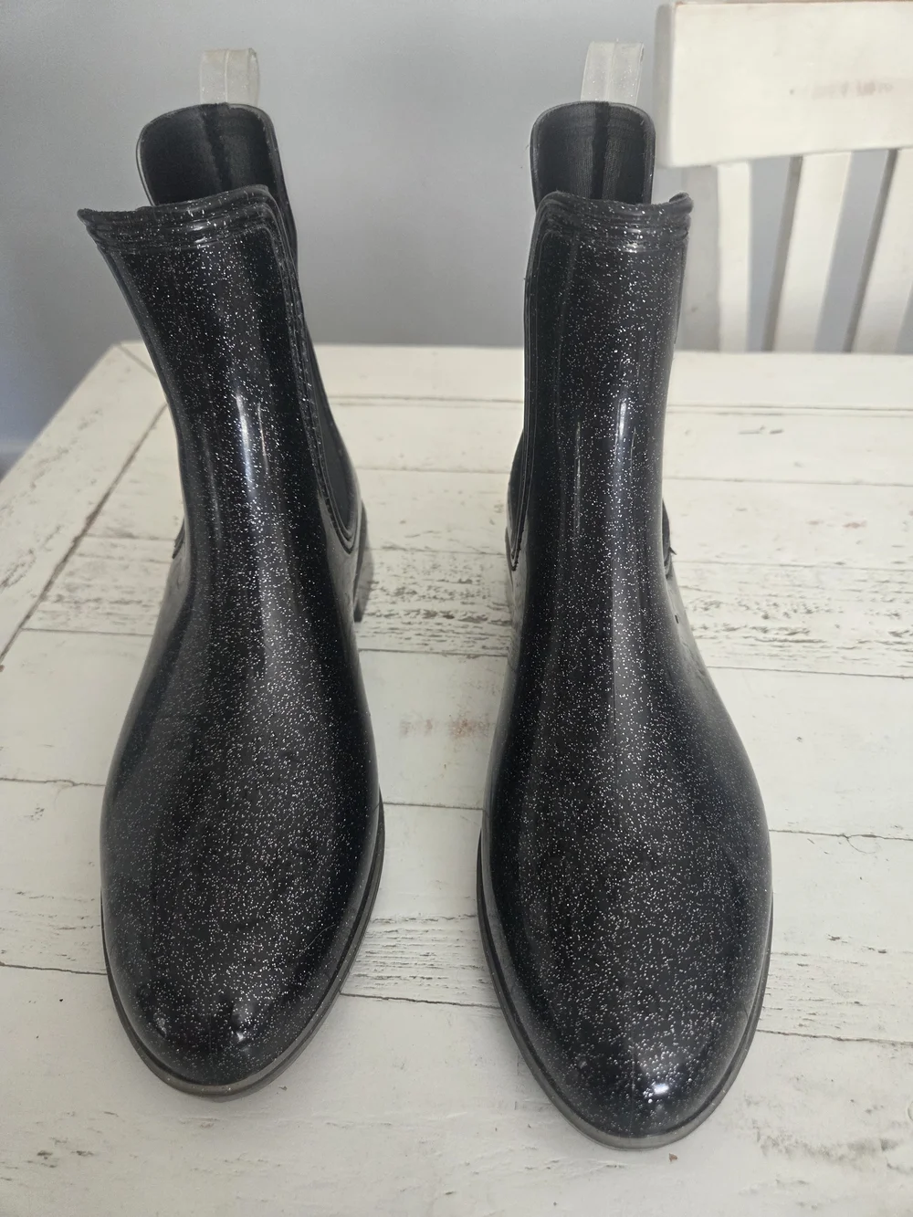 INC International Concepts Black Glitter Raelynn Chelsea Rain Boots